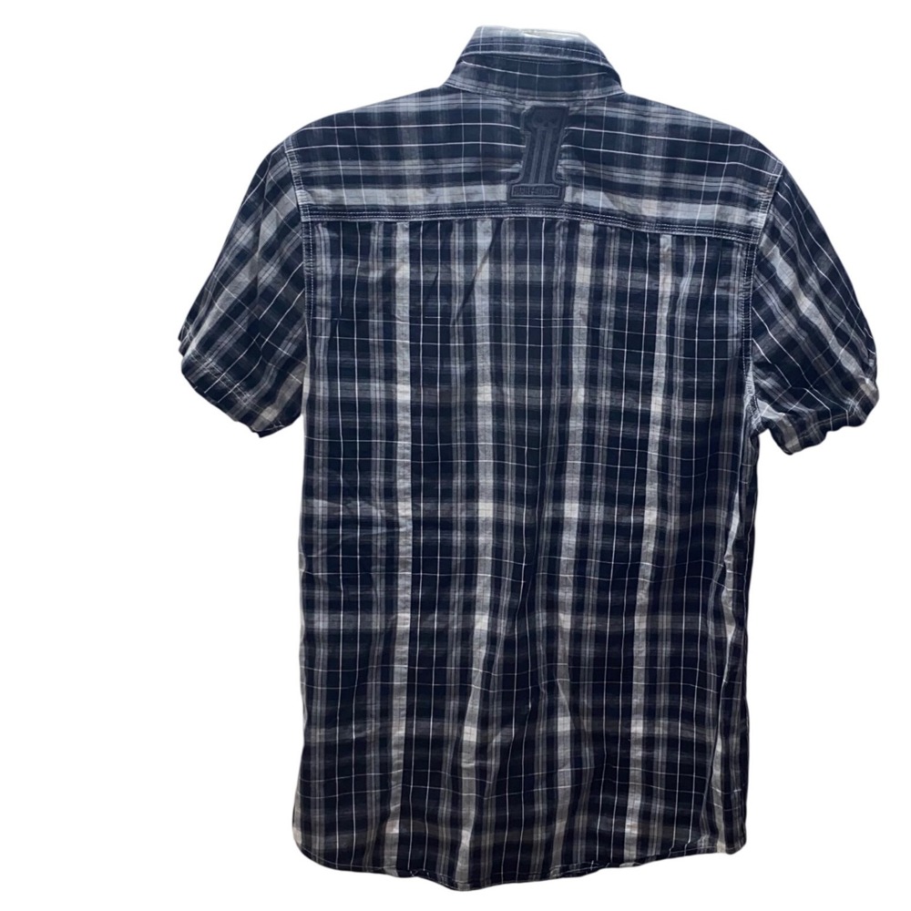 Harley Davidson Mens Plaid‎ Short Sleeve Button Up Shirt Black White Size M - Picture 8 of 8
